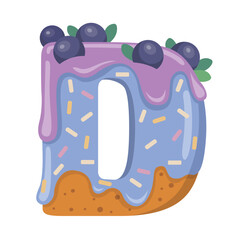 Cookie letter D which is colorful Icing. Biscuit ABC. Vector illustration isolated on a white background