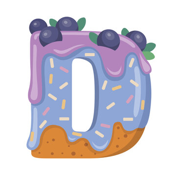 Cookie letter D which is colorful Icing. Biscuit ABC. Vector illustration isolated on a white background
