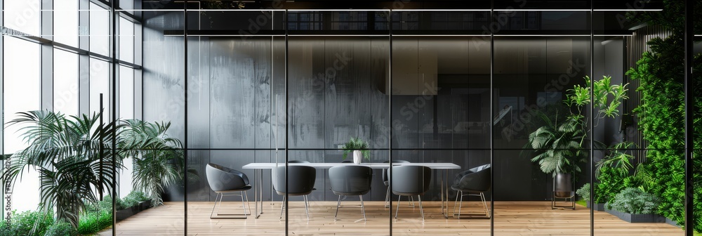 Poster white blank frame mockup with modern business offices background - generative ai