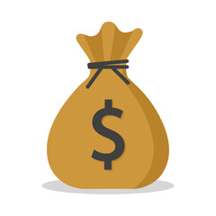 Money sack with dollar currency symbol in brown color vector illustration. Dollar sack icon. Cartoon sack money bag with full of dollars.
