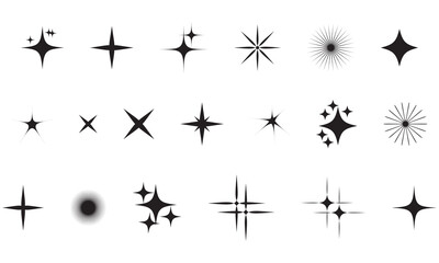 Twinkle stars icon collection. Shine icons silhouette. Stars sparkles vector, Minimalist silhouette stars icon, Sparkle star icon vector set.
