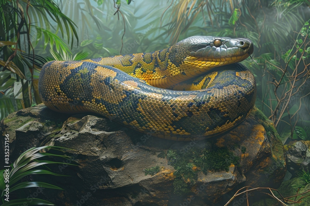 Aufkleber a large snake sitting on top of a rock in a natural environment, suitable for use as a background or