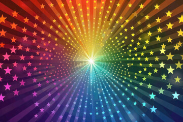 Obraz premium Burst of Rainbow Star-Shaped Figures and Dots with Text Space