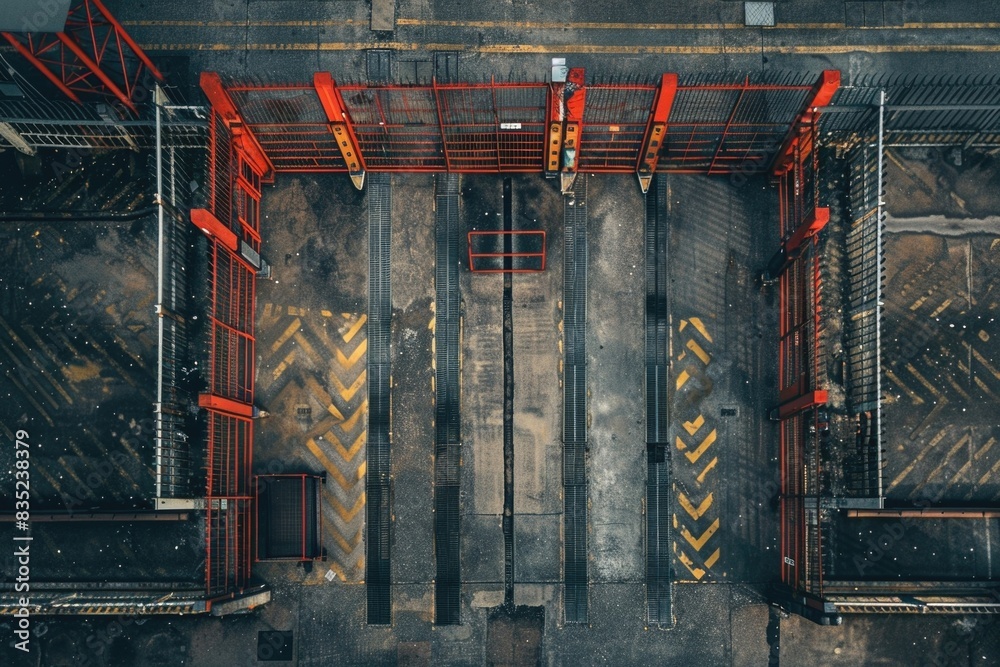 Aufkleber Aerial view of a parking garage with cars parked on different levels, suitable for use in architecture and infrastructure projects