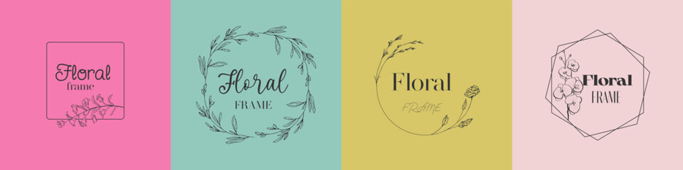 Hand drawn decorative vintage flower logo. Vector illustration in trendy line linear art style. Branding. Floral Boutique, Fashion, Feminine, Art, Spiritual