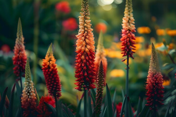 Kniphofia bloom in a garden