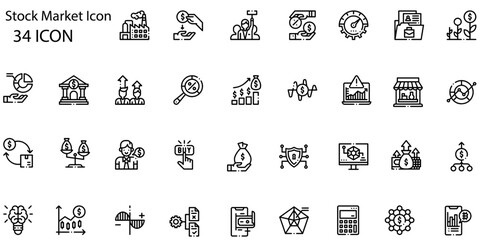 Stock market icon. Containing stocks, stock exchange, financial goal, shares, investment, bull market, bear market and investment icons. Solid icon collection. Vector illustration.
