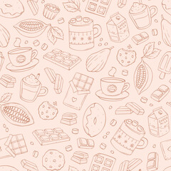 chocolate seamless pattern with hand drawn doodles for textile prints, cards, wallpaper, wrapping paper, scrapbooking, backgrounds, etc. EPS 10