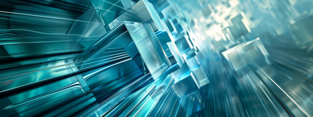 abstract Blue 3d square Glass Shapes technology Background.
