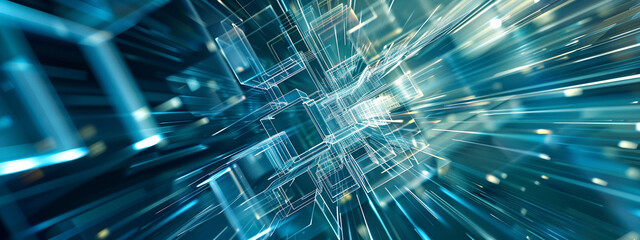 abstract Blue 3d square Glass Shapes technology Background.