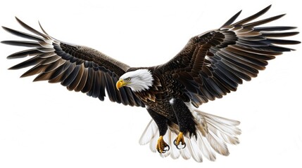 Naklejka premium A bald eagle soaring through the sky with its wings outstretched, great for wildlife or nature-themed images