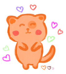 An orange cat stood on two legs and smiled at you.