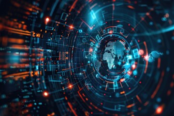 A digital image of a globe surrounded by lines and dots