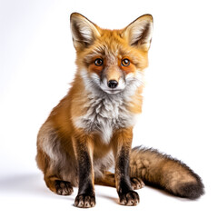 Obraz premium Junger putziger Fuchs, Babyfuchs, freigestellt vor weißem Hintergrund, Generative AI