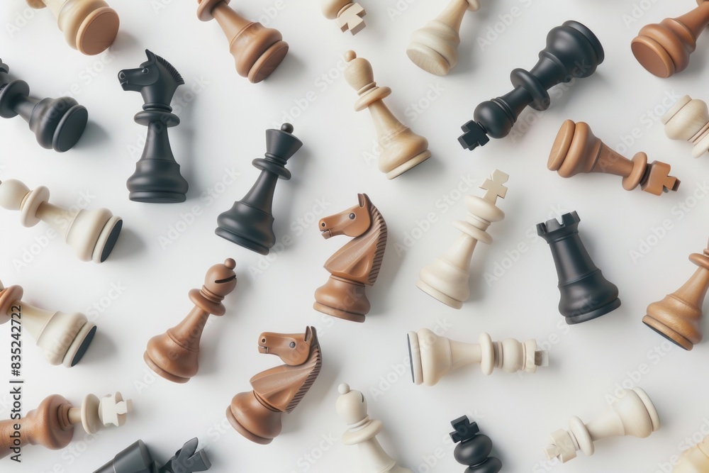 Aufkleber multiple chess pieces placed on a white surface, great for use in articles or presentations about st