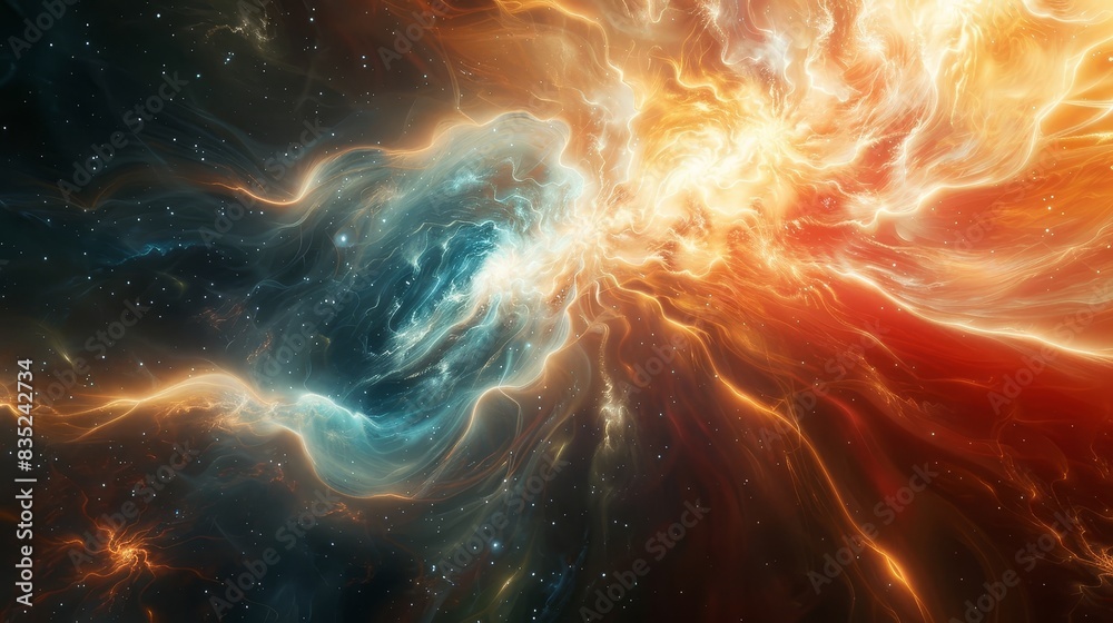 Wall mural Breathtaking Cosmic Apparitions - Faint glowing streams of ionized hydrogen plasma,shimmering celestial formations,and billowing primal energy fields in a vast,dreamlike cosmic landscape.