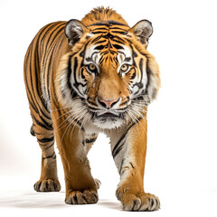 Fototapeta premium Prächtiger Tiger, freigestellt vor weißem Hintergrund, Generative AI