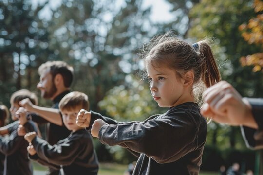 Group of kids training in martial arts