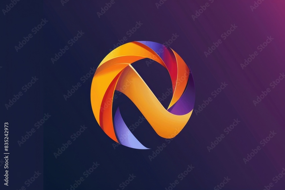 Poster A close-up of a colorful logo featuring shades of purple and orange on a solid purple background, suitable for use in branding or design concepts