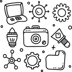 Obraz premium Hand draw technology sketch icon doodle set design for coloring book. Technology icon coloring pages