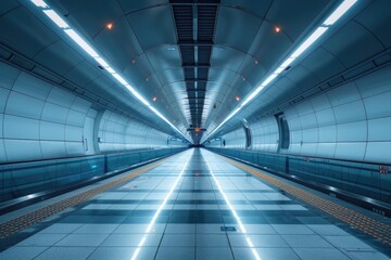 A long empty platform in a busy subway station - Powered by Adobe