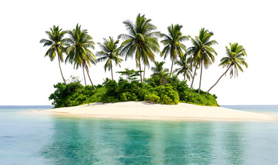 Obraz premium Serene Tropical Island Oasis with Lush Palm Trees and Calm Waters