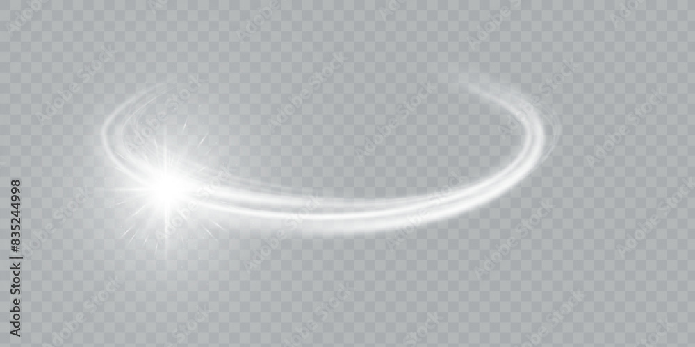 Poster Glowing white spiral. Speed ​​abstract lines effect. Rotating shiny rings. Glowing circular lines. Glowing ring trail. Vector.