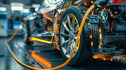 Fototapeta premium Detailed Close-Up of Electric Vehicle During Charging - Highlighting Sleek Design and Innovative Technology for Eco-Friendly Transport
