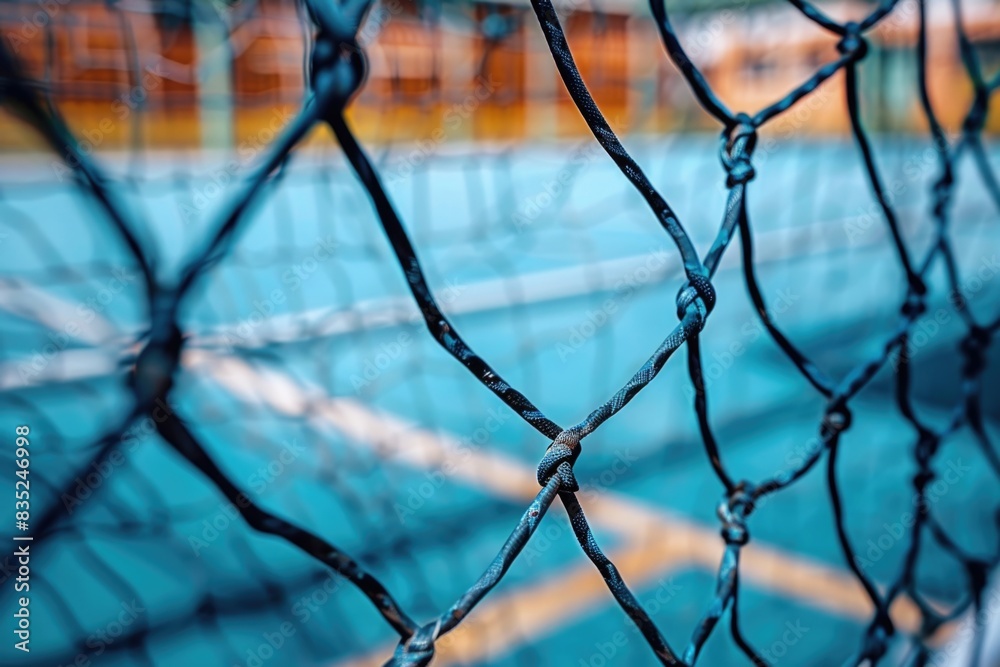 Poster a close-up shot of a chain link fence with detailed texture and metal links