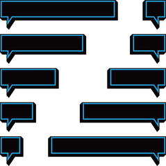 青いフチが付いた四角い黒吹き出しセット