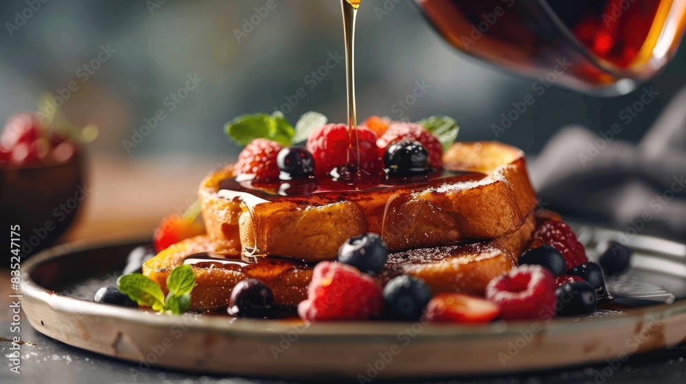 Canvas Prints Breakfast of pumpkin french toast topped with berries and maple syrup