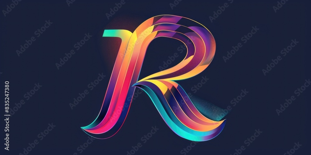 Poster A colorful letter R on a dark background, ideal for use in branding or design projects