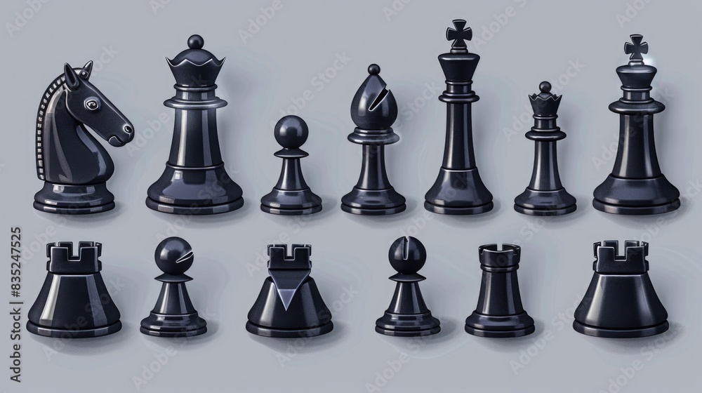 Poster A set of chess pieces placed on a gray background, ready for play or display