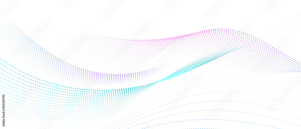 Wall mural flowing particles form waves, a gradient light pattern. modern technology background vector illustra