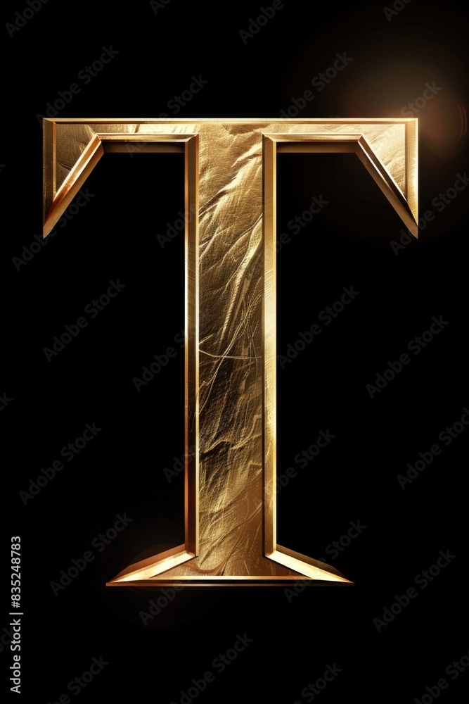 Aufkleber a single golden letter t on a black background, suitable for use as a design element or symbol