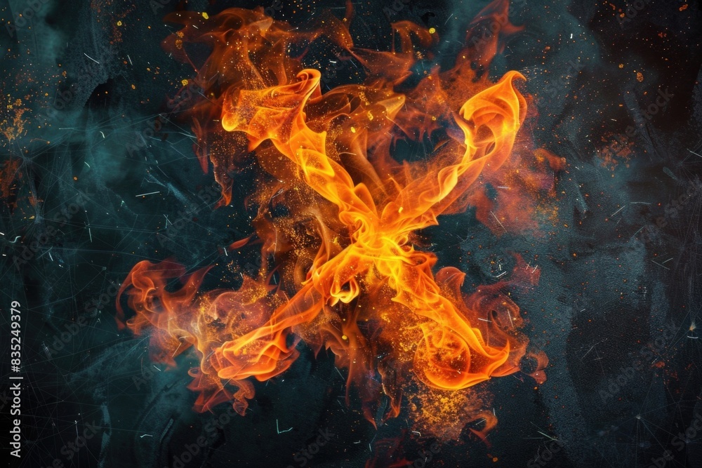 Poster A fiery ember on a black surface, suitable for use in scenes where light and warmth are needed