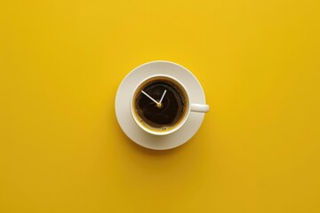 A person's morning routine starts with a cup of coffee and a glance at the clock