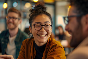 In office meetings for marketing strategy, innovation, and brand expansion, businesspeople collaborate. Happy, creative designers in global diversity firm