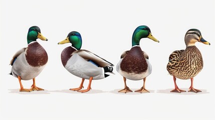 A photo of several ducks standing side by side in a row