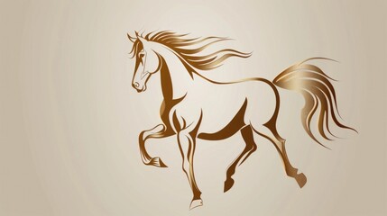 Fototapeta premium A horse in motion, galloping against a beige background