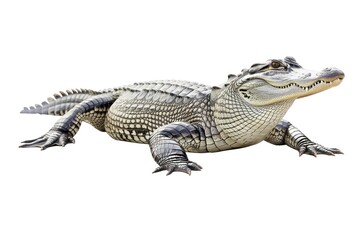 Fototapeta premium Large alligator sitting on a white surface, suitable for use in educational or scientific contexts