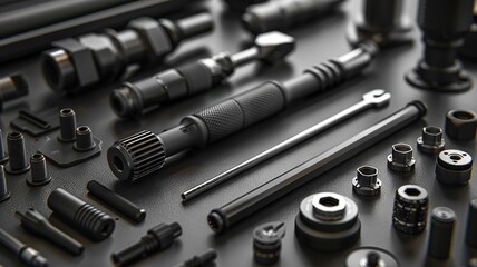 Precision engineering tools neatly arranged in a workshop kit