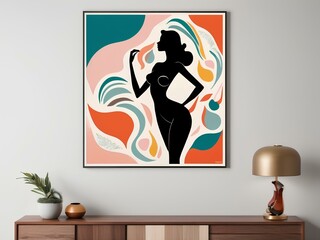 Abstract art poster. Mid-century decor Matisse-inspired, contemporary female silhouette shape. Vector illustration	