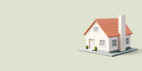 Realistic beautiful white house, 3D. For advertising concepts of real estate, life, sales, security, and construction. Modern banner. Vector