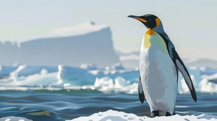 Obraz premium Wonderful Adelie Penguin stands on rocks on shore and looks out to ocean Birds of the South Pole