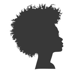 silhouette woman head with afro hair style black color only