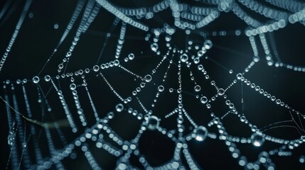 close-up of Spider web covered in water drops