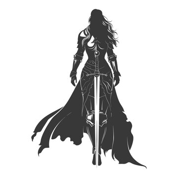 Armored Maiden: Silhouette of a Female Knight with Sword and Flowing Cape