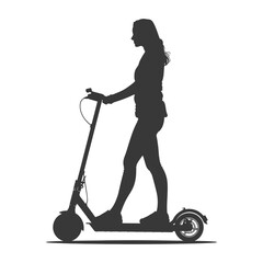 Silhouette: Woman Rides Electric Scooter, Urban Mobility, Isolated.