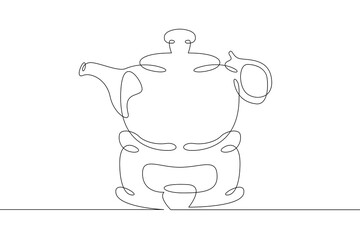 One continuous line.Kettle . Tableware. Teapot. Dishes .Pot.One continuous drawing line logo isolated minimal illustration.
